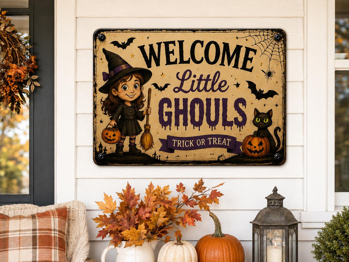 Halloween Porch Sign - Welcome Little Ghouls Metal Wall Decor - image 5