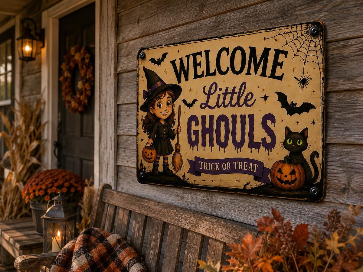 Halloween Porch Sign - Welcome Little Ghouls Metal Wall Decor - image 6