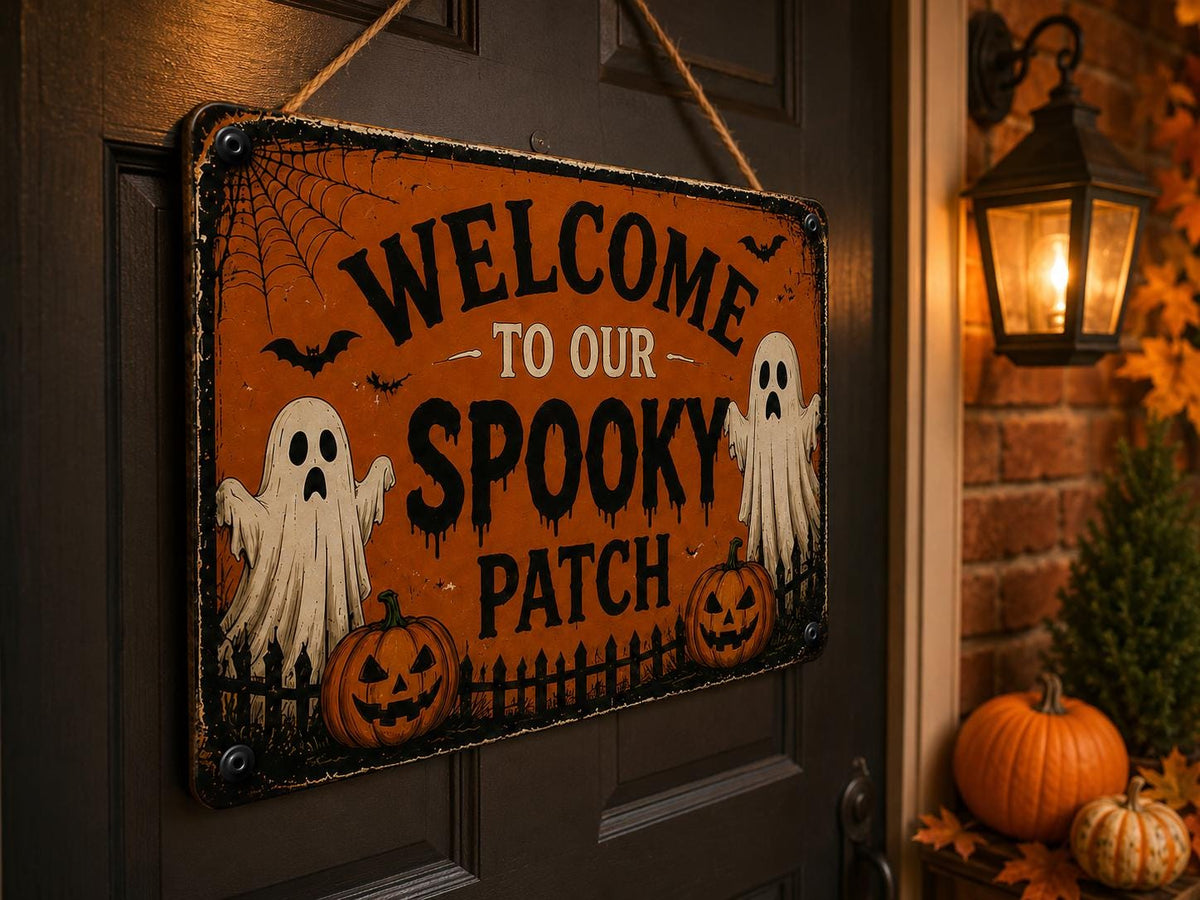 Spooky Patch Sign - Welcome Halloween Metal Wall Decor - image 3
