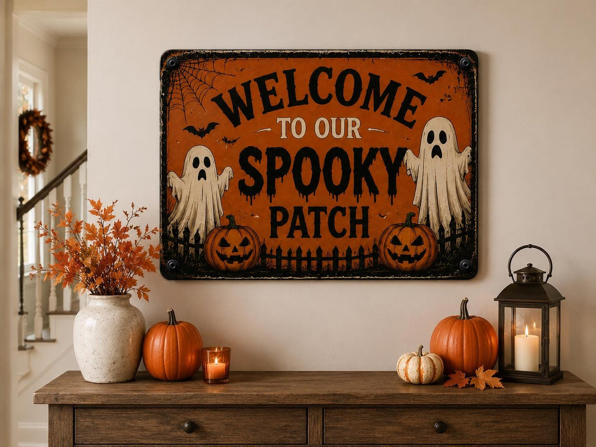 Spooky Patch Sign - Welcome Halloween Metal Wall Decor - image 5