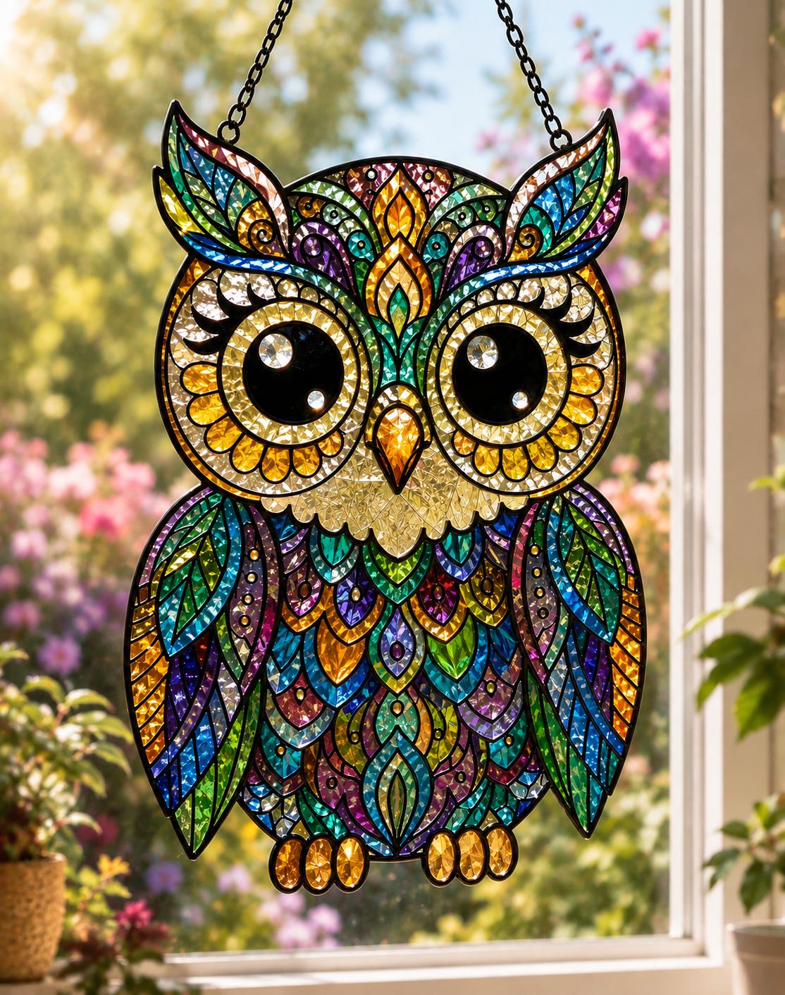 Colorful Owl Suncatcher - Acrylic Owl Window Hanging - image 3