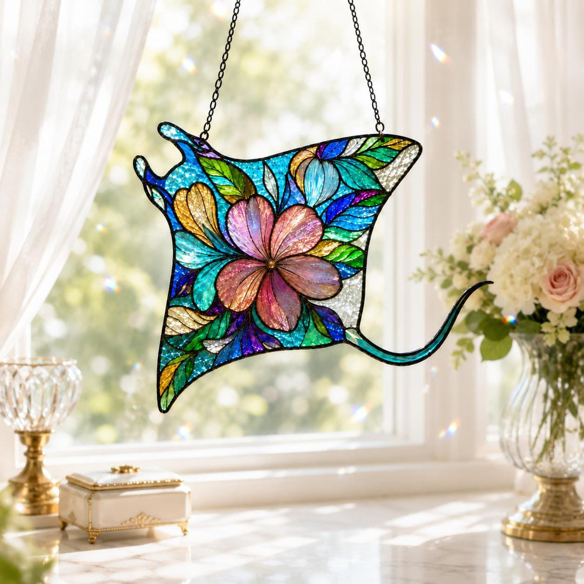 Floral Manta Ray Suncatcher - Acrylic Window Hanging - image 3