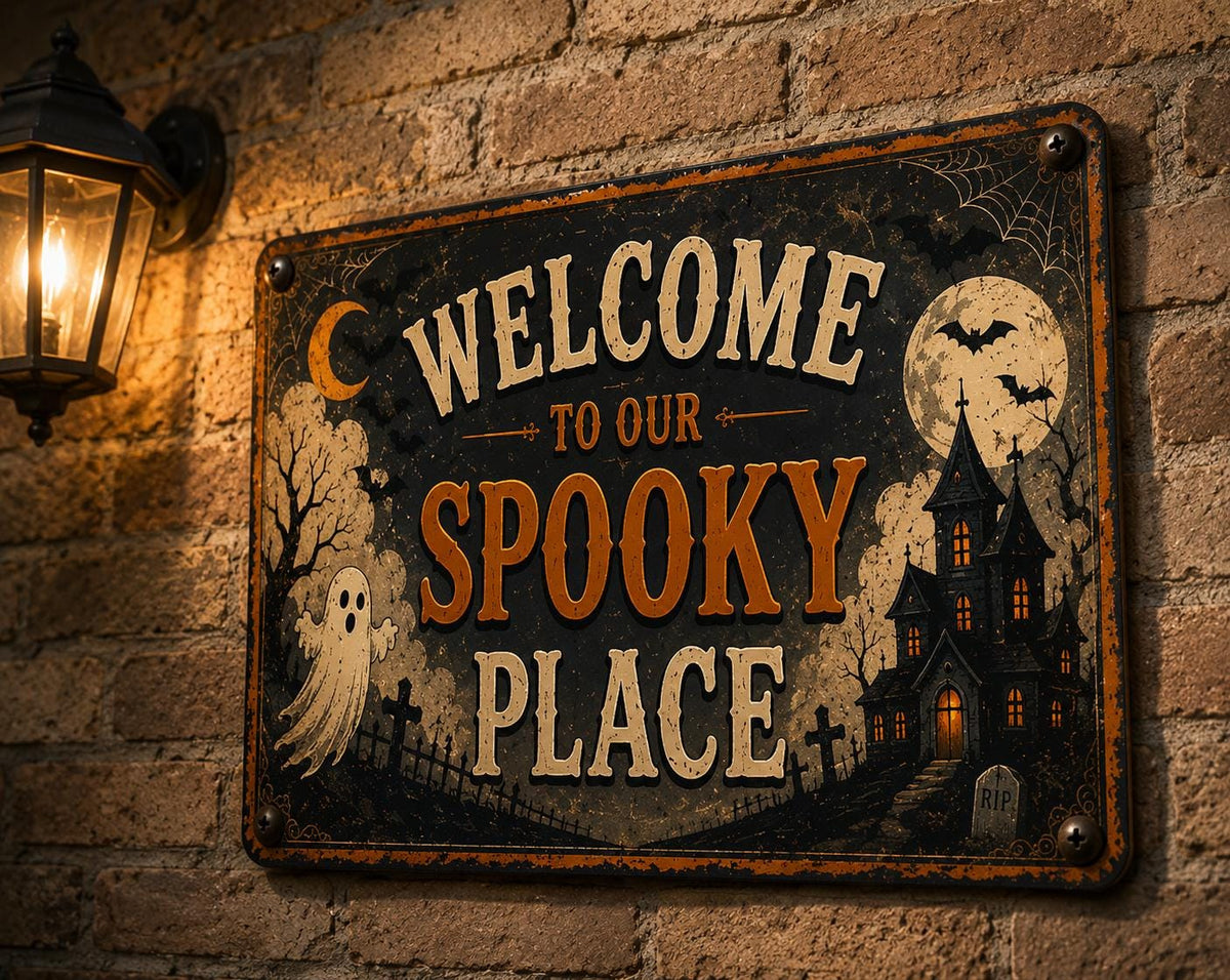 Vintage Halloween Metal Sign - Welcome to Our Spooky Place - image 3