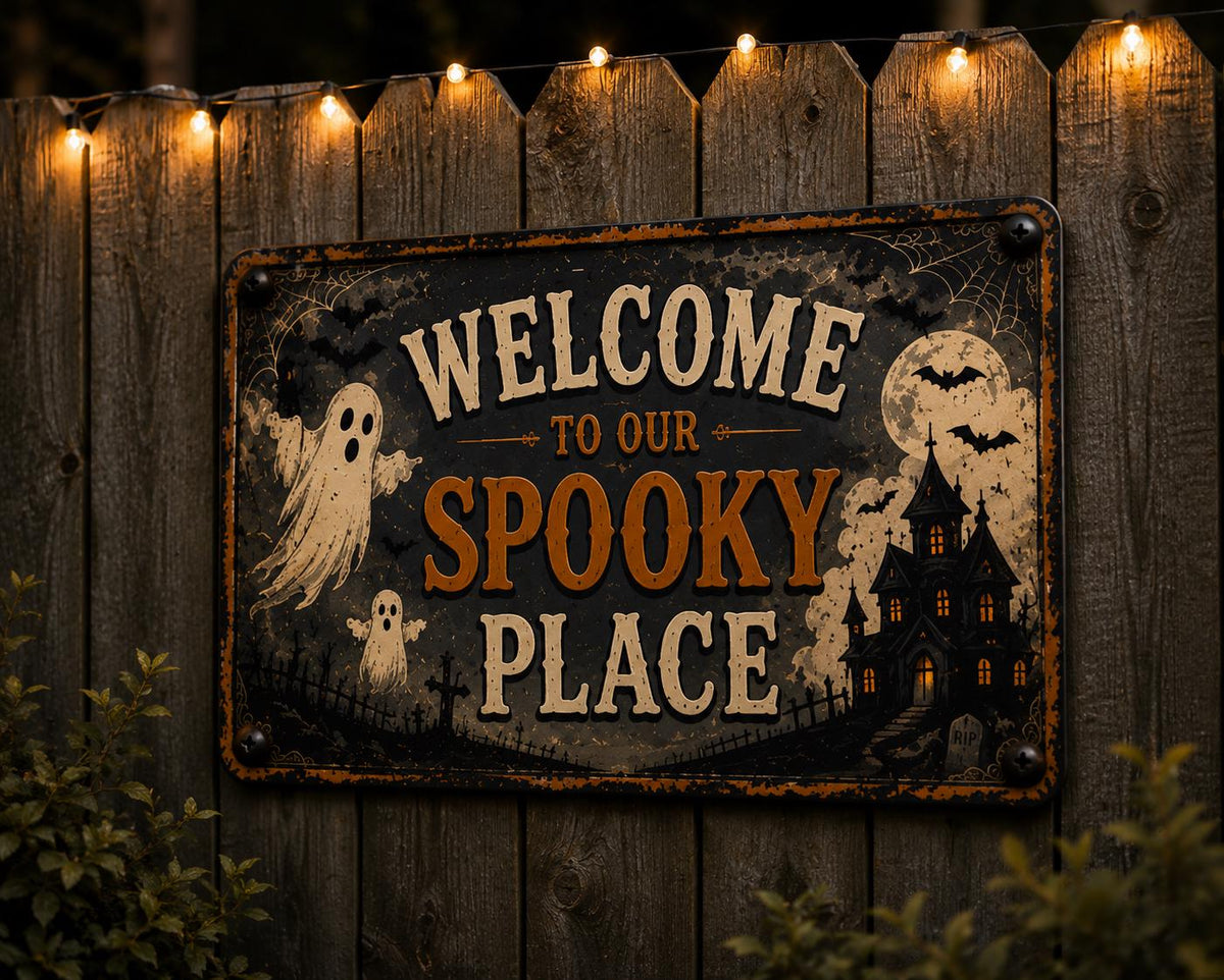Vintage Halloween Metal Sign - Welcome to Our Spooky Place - image 4