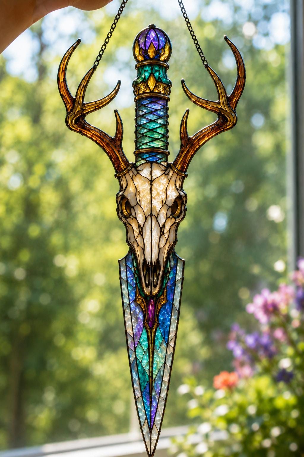 Deer Skull Dagger Suncatcher - Gothic Antler Acrylic Window Hanging - image 3