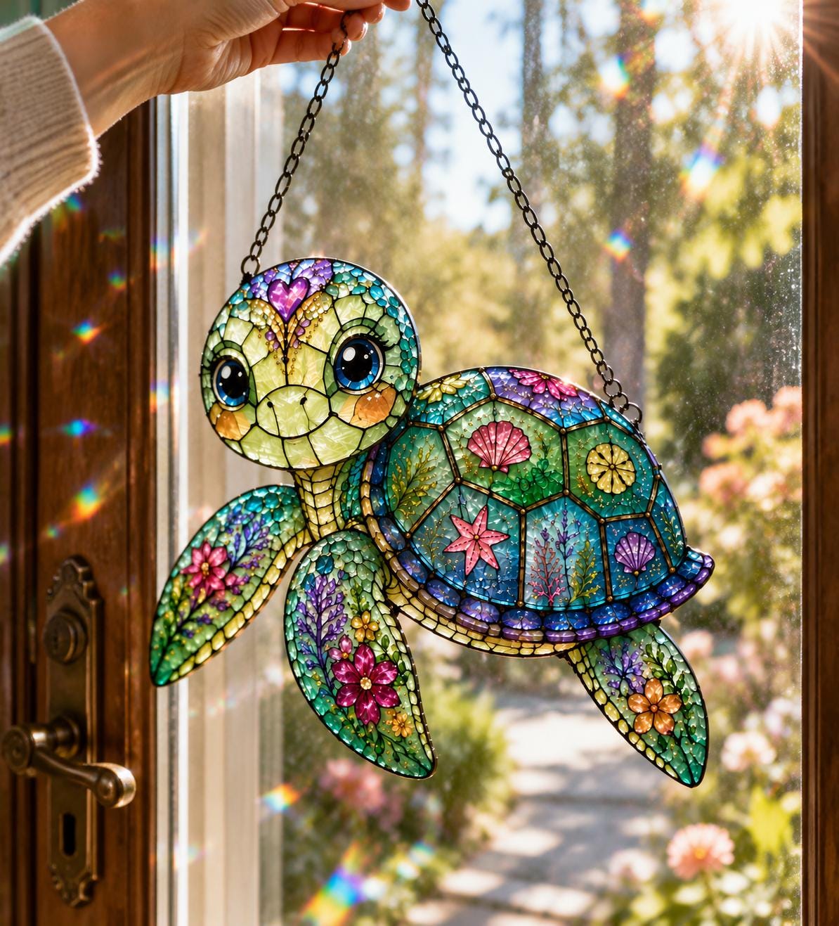 Floral Sea Turtle Suncatcher - Acrylic Window Hanging - image 2