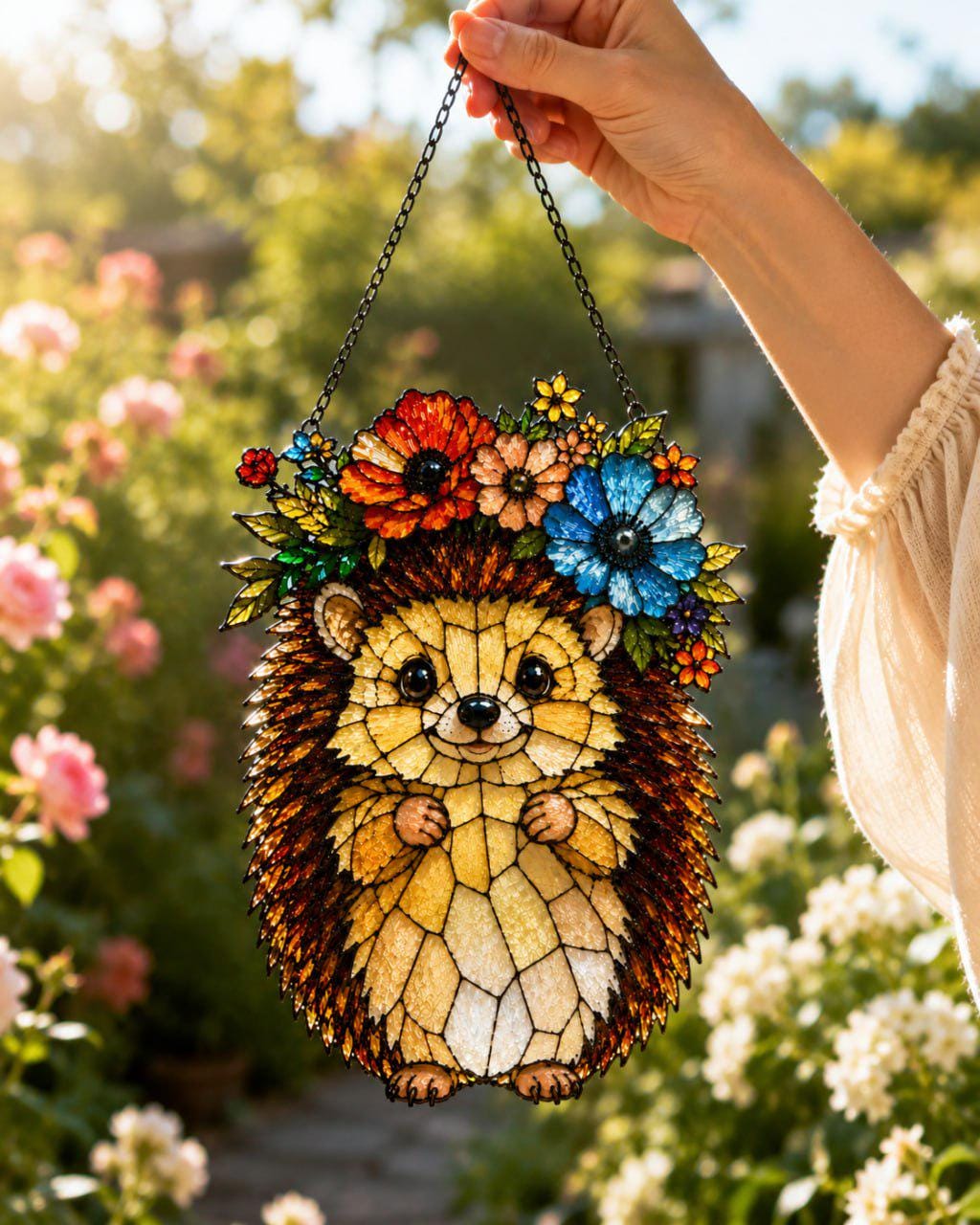 Hedgehog Suncatcher - Floral Acrylic Window Hanging - image 5