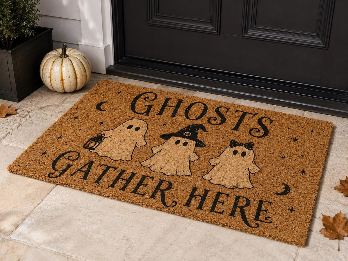 Ghosts Gather Here Doormat - Halloween Ghost Welcome Mat - image 2