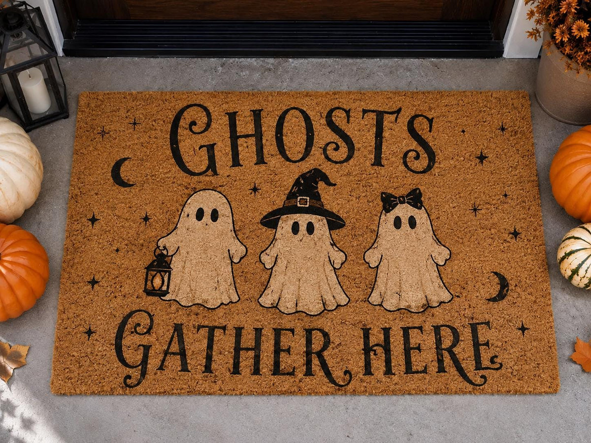 Ghosts Gather Here Doormat - Halloween Ghost Welcome Mat - image 4