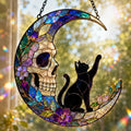 Skull Moon Suncatcher - Black Cat Acrylic Window Hanging