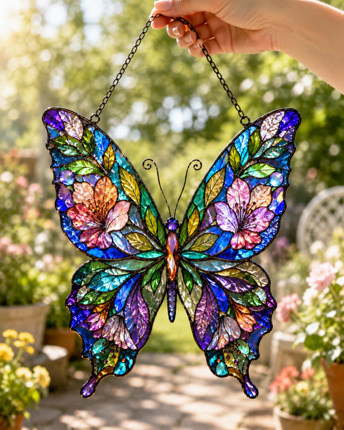 Botanical Butterfly Suncatcher - Acrylic Floral Window Hanging - image 6