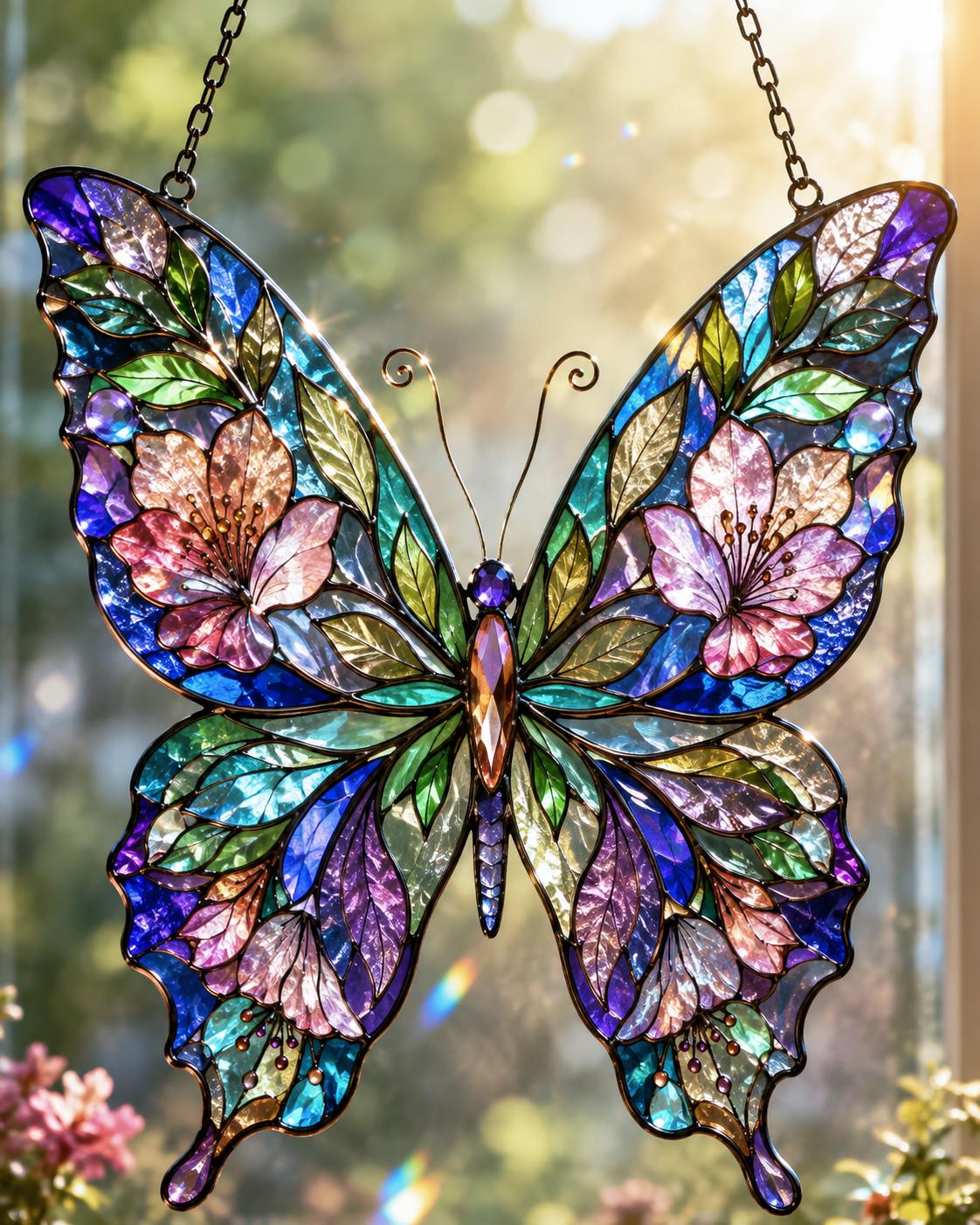 Botanical Butterfly Suncatcher - Acrylic Floral Window Hanging - image 4