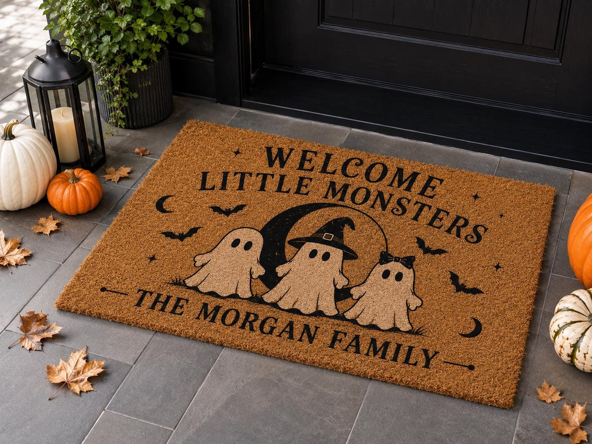 Welcome Little Monsters Doormat - Custom Ghost Family Name Mat - image 3
