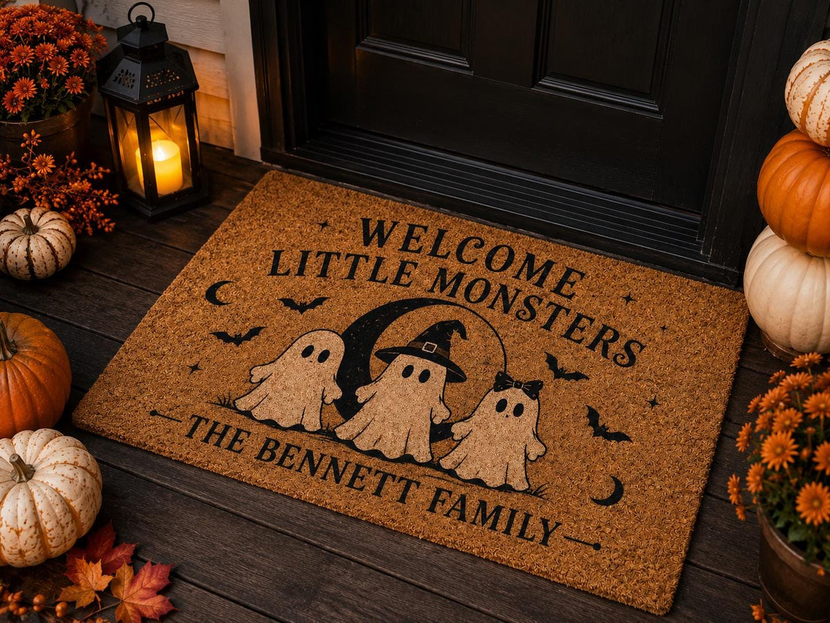 Welcome Little Monsters Doormat - Custom Ghost Family Name Mat - image 5