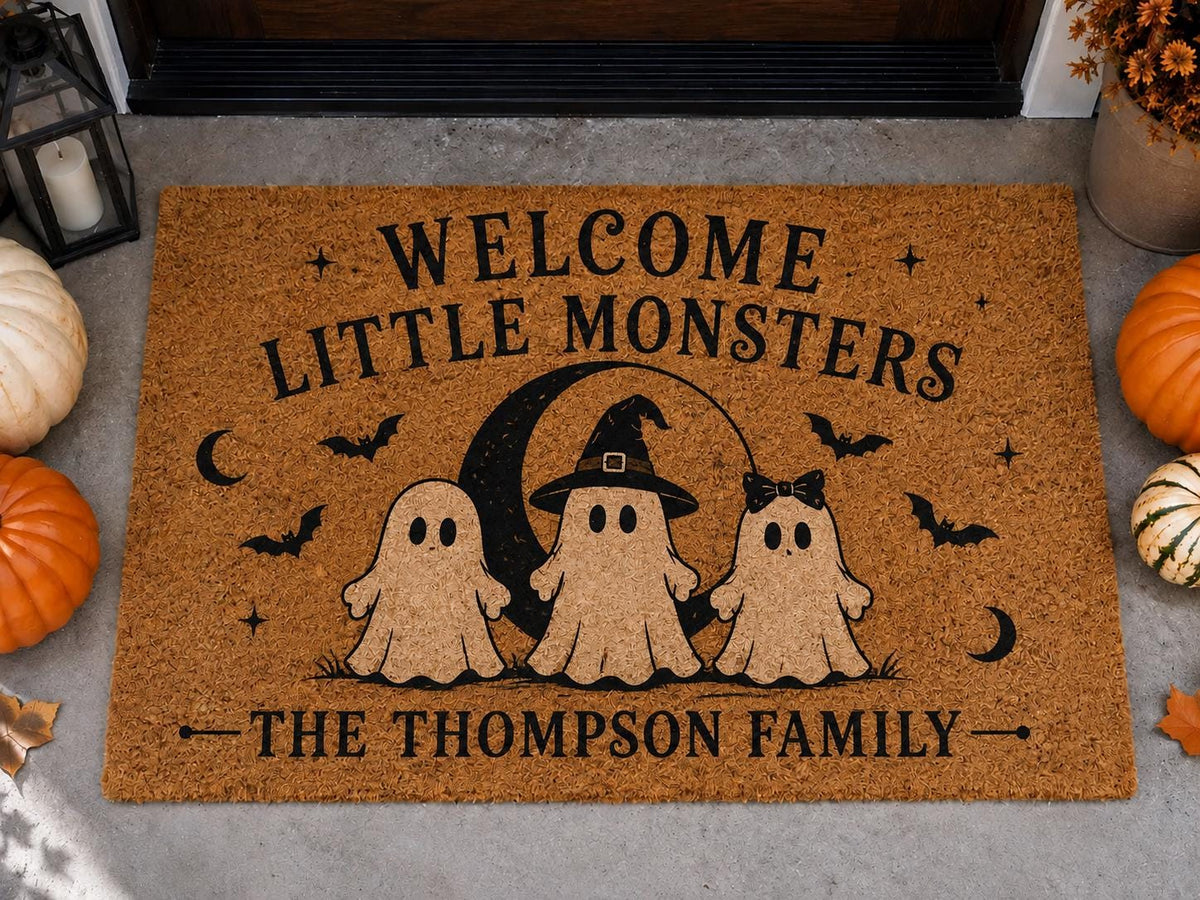 Welcome Little Monsters Doormat - Custom Ghost Family Name Mat