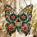 Sugar Skull Butterfly Suncatcher - Floral Acrylic Window Hanging