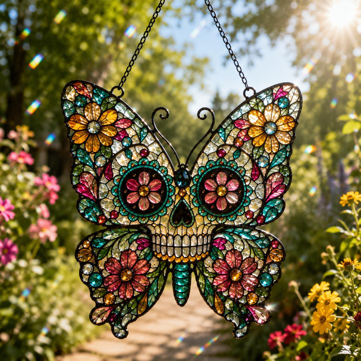 Sugar Skull Butterfly Suncatcher - Floral Acrylic Window Hanging - image 4