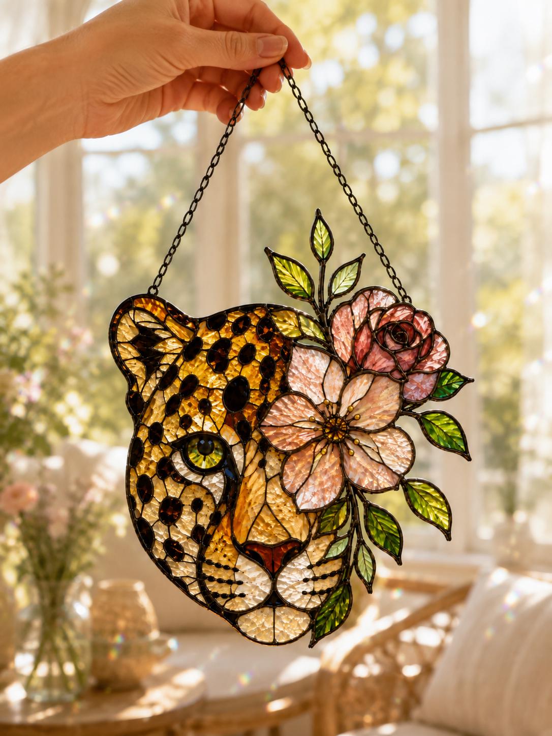 Floral Leopard Suncatcher - Acrylic Window Hanging - image 6