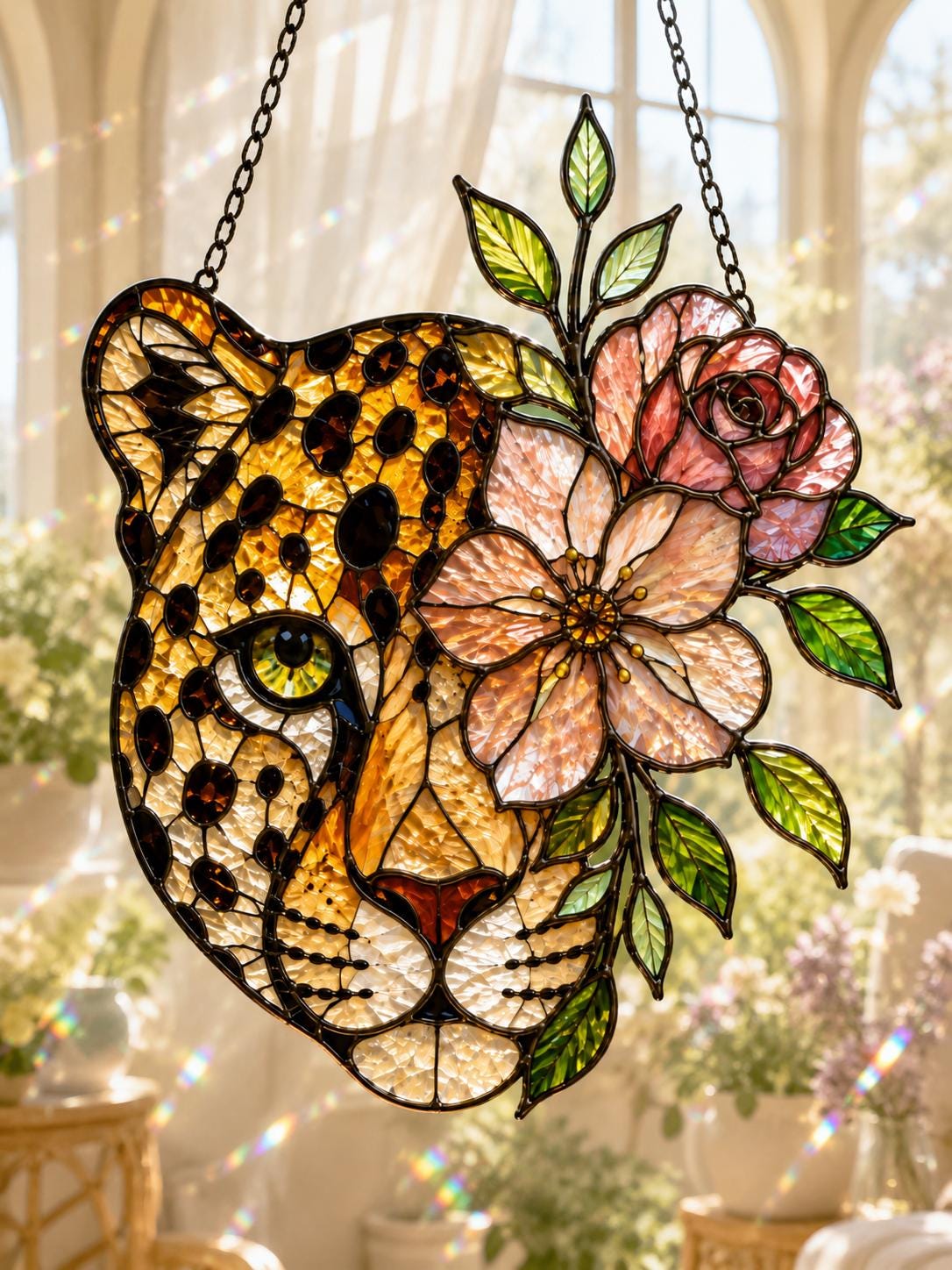 Floral Leopard Suncatcher - Acrylic Window Hanging - image 5