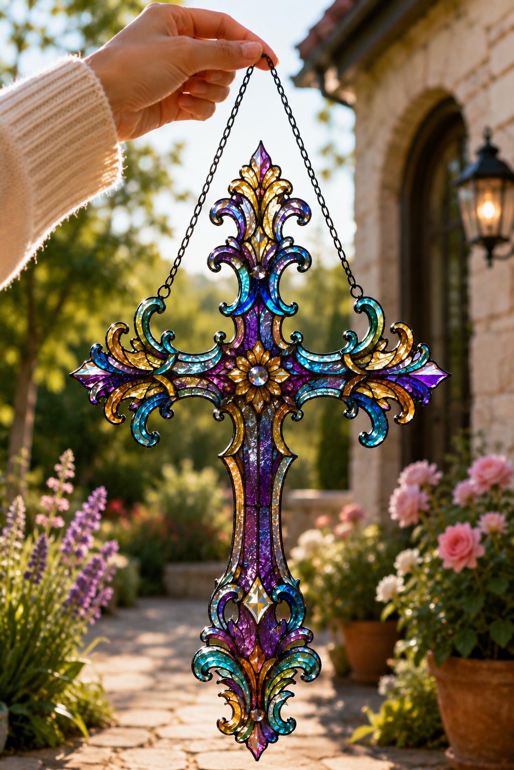 Ornate Cross Suncatcher - Acrylic Window Hanging - image 4