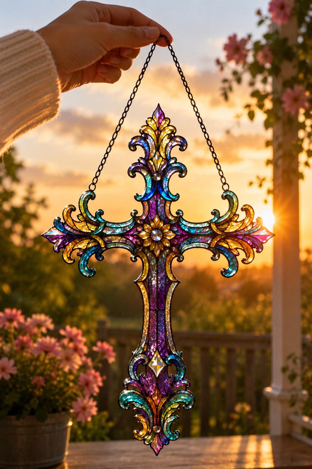 Ornate Cross Suncatcher - Acrylic Window Hanging - image 5