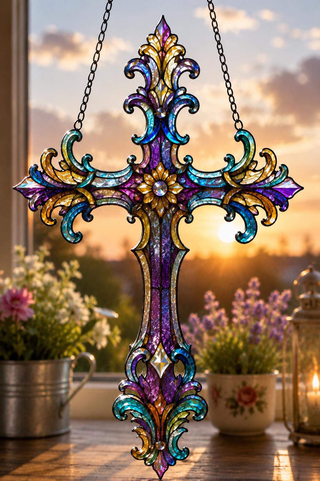 Ornate Cross Suncatcher - Acrylic Window Hanging - image 3