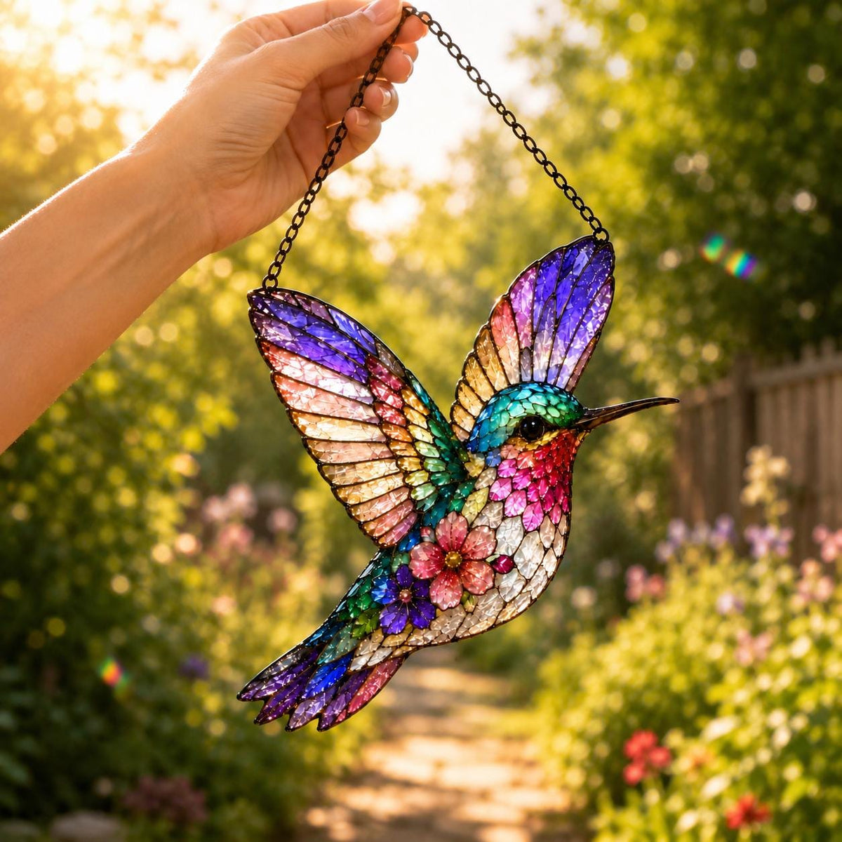 Hummingbird Suncatcher - Floral Acrylic Window Hanging - image 2