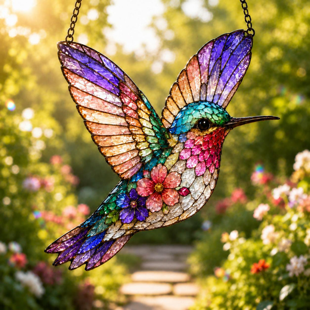 Hummingbird Suncatcher - Floral Acrylic Window Hanging - image 3