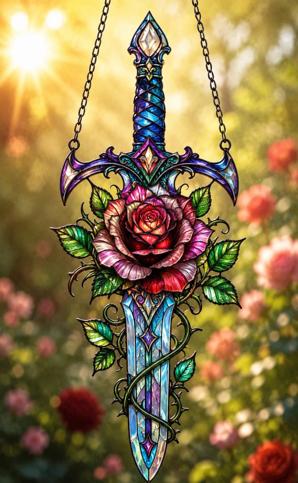Rose Sword Suncatcher - Gothic Floral Acrylic Window Hanging - image 4