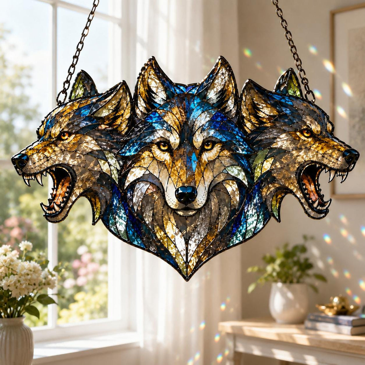 Three Wolves Suncatcher - Acrylic Wolf Pack Window Hanging - image 3