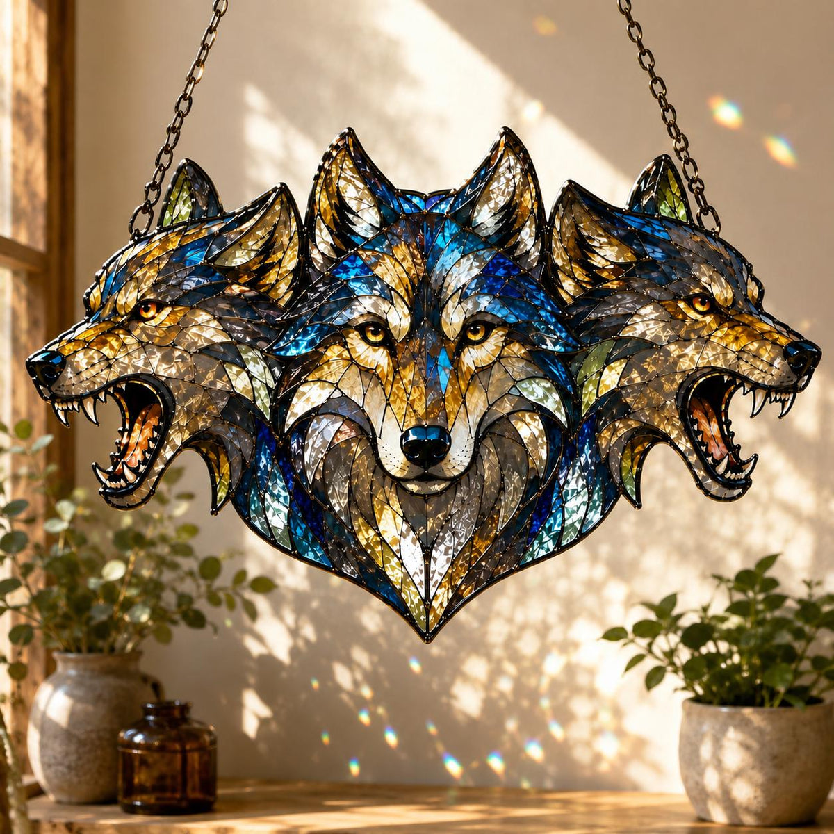 Three Wolves Suncatcher - Acrylic Wolf Pack Window Hanging - image 5
