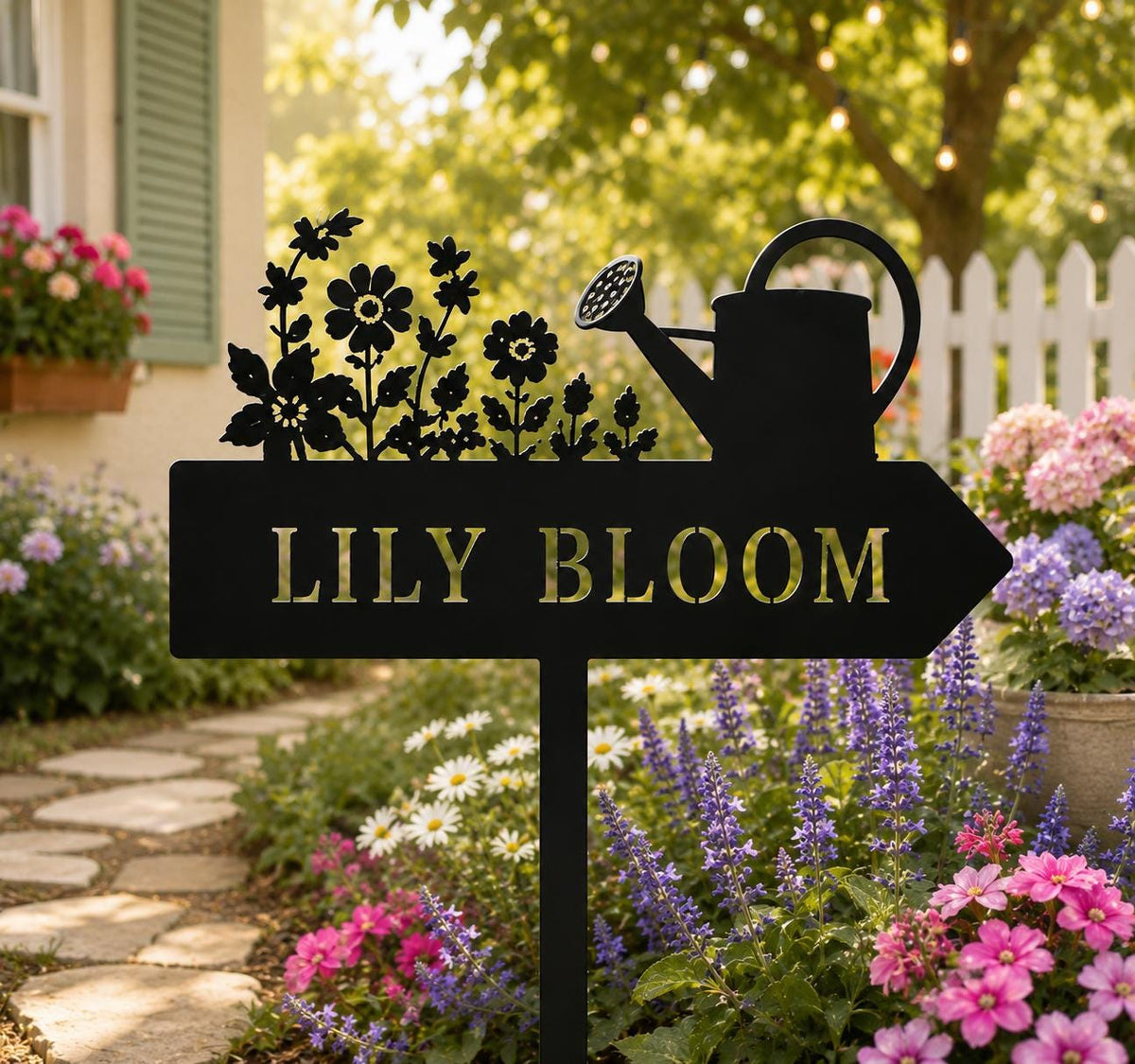 Personalized Watering Can Garden Sign - Custom Flower Yard Stake - image 4