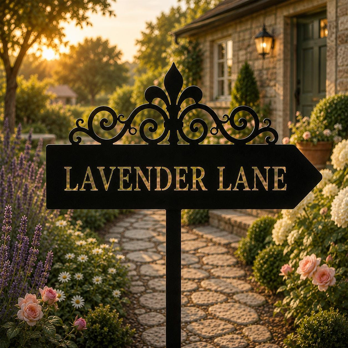 Custom Fleur de Lis Garden Sign - Personalized Metal Direction Stake - image 3