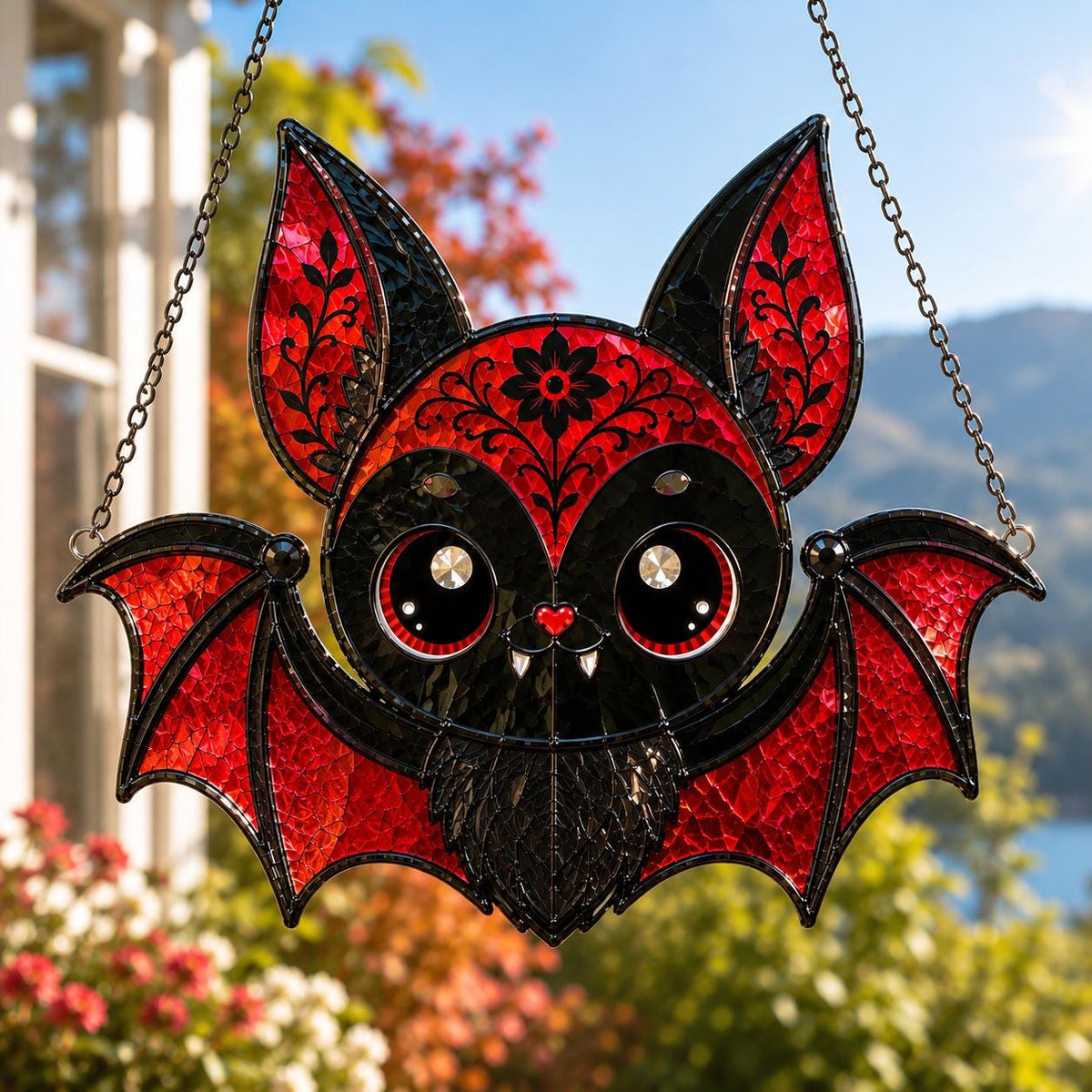 Red Bat Suncatcher - Gothic Acrylic Window Hanging