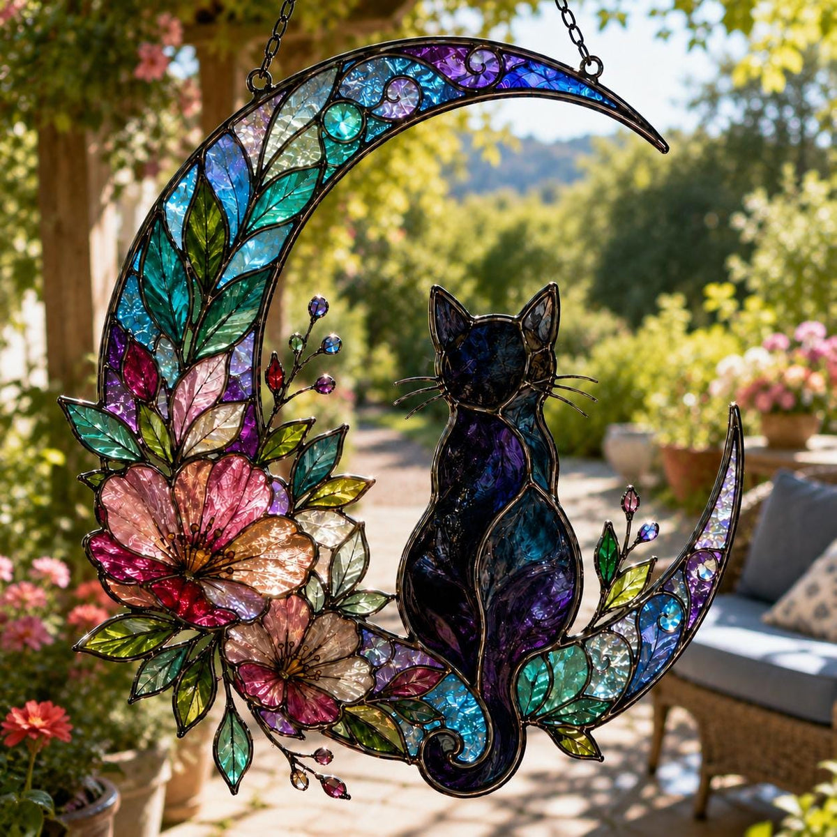 Moon Cat Suncatcher - Black Cat Acrylic Window Hanging - image 2