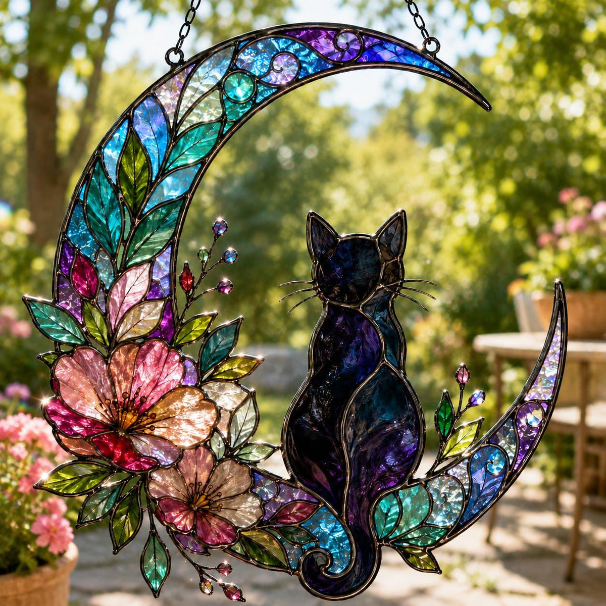 Moon Cat Suncatcher - Black Cat Acrylic Window Hanging - image 4