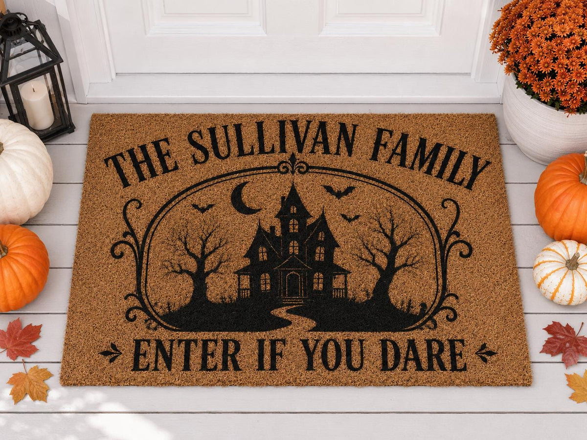 Personalized Haunted House Doormat - Custom Family Name Halloween Mat