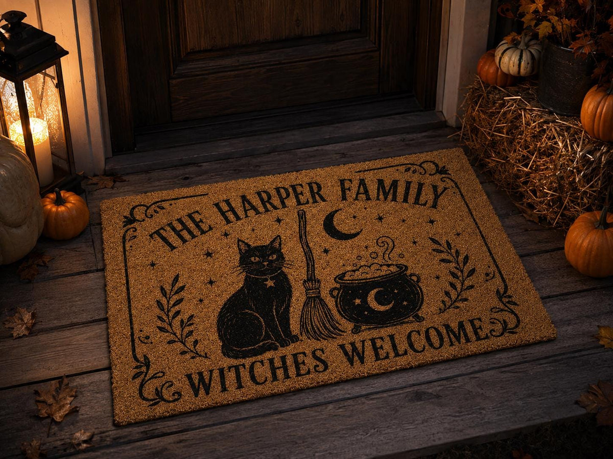 Witches Welcome Doormat - Personalized Family Name Mat