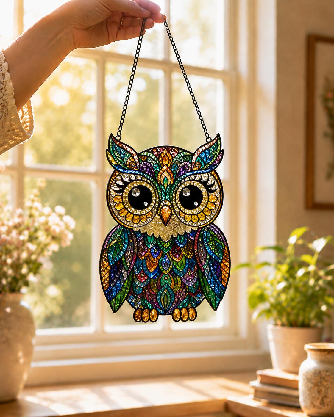 Colorful Owl Suncatcher - Acrylic Owl Window Hanging - image 2
