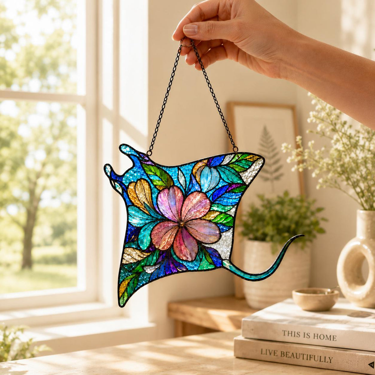 Floral Manta Ray Suncatcher - Acrylic Window Hanging - image 2