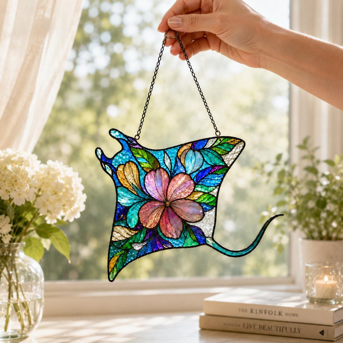 Floral Manta Ray Suncatcher - Acrylic Window Hanging - image 5