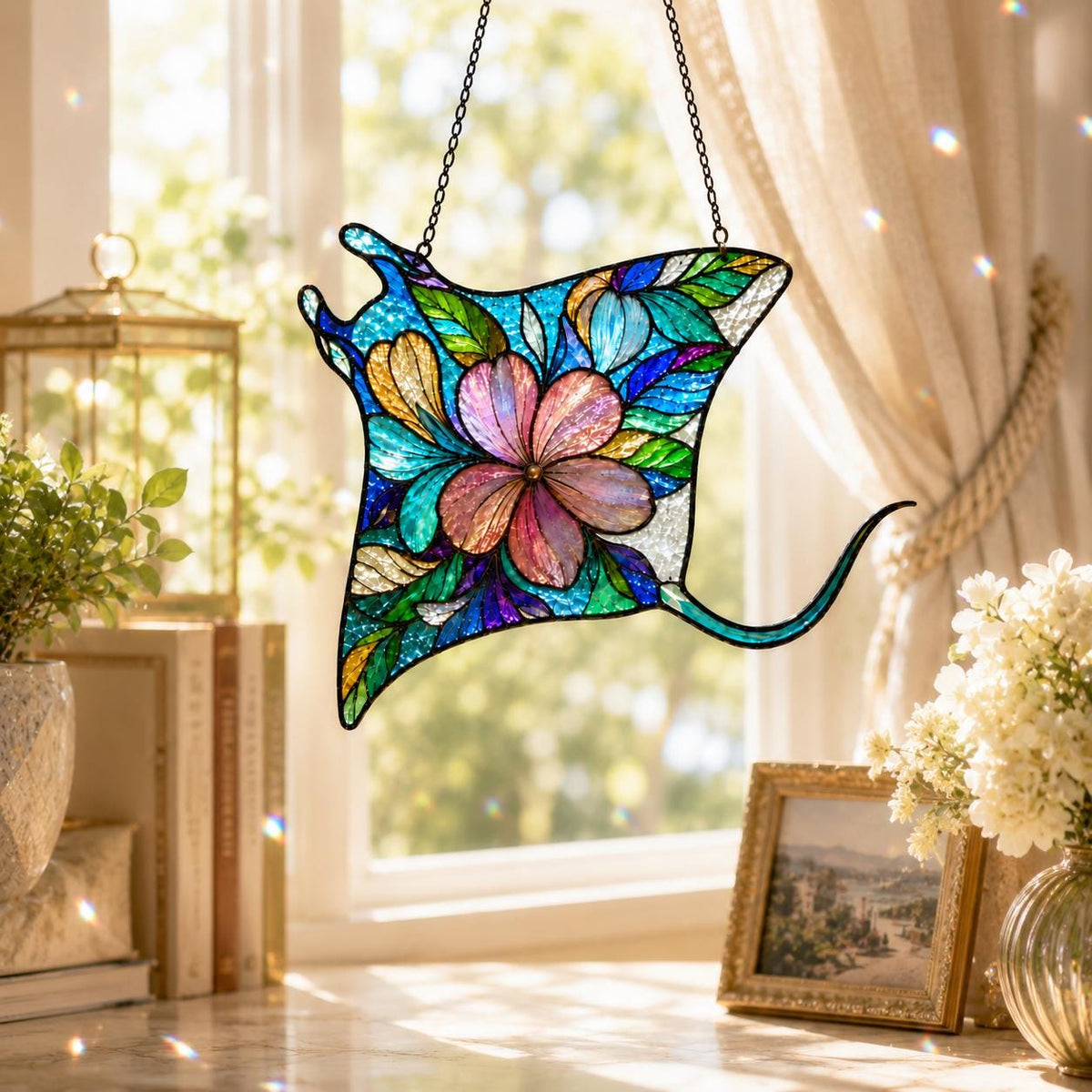 Floral Manta Ray Suncatcher - Acrylic Window Hanging