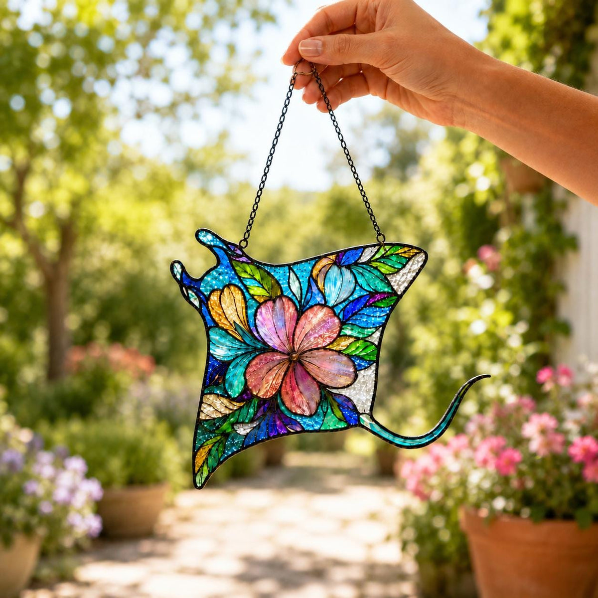 Floral Manta Ray Suncatcher - Acrylic Window Hanging - image 6