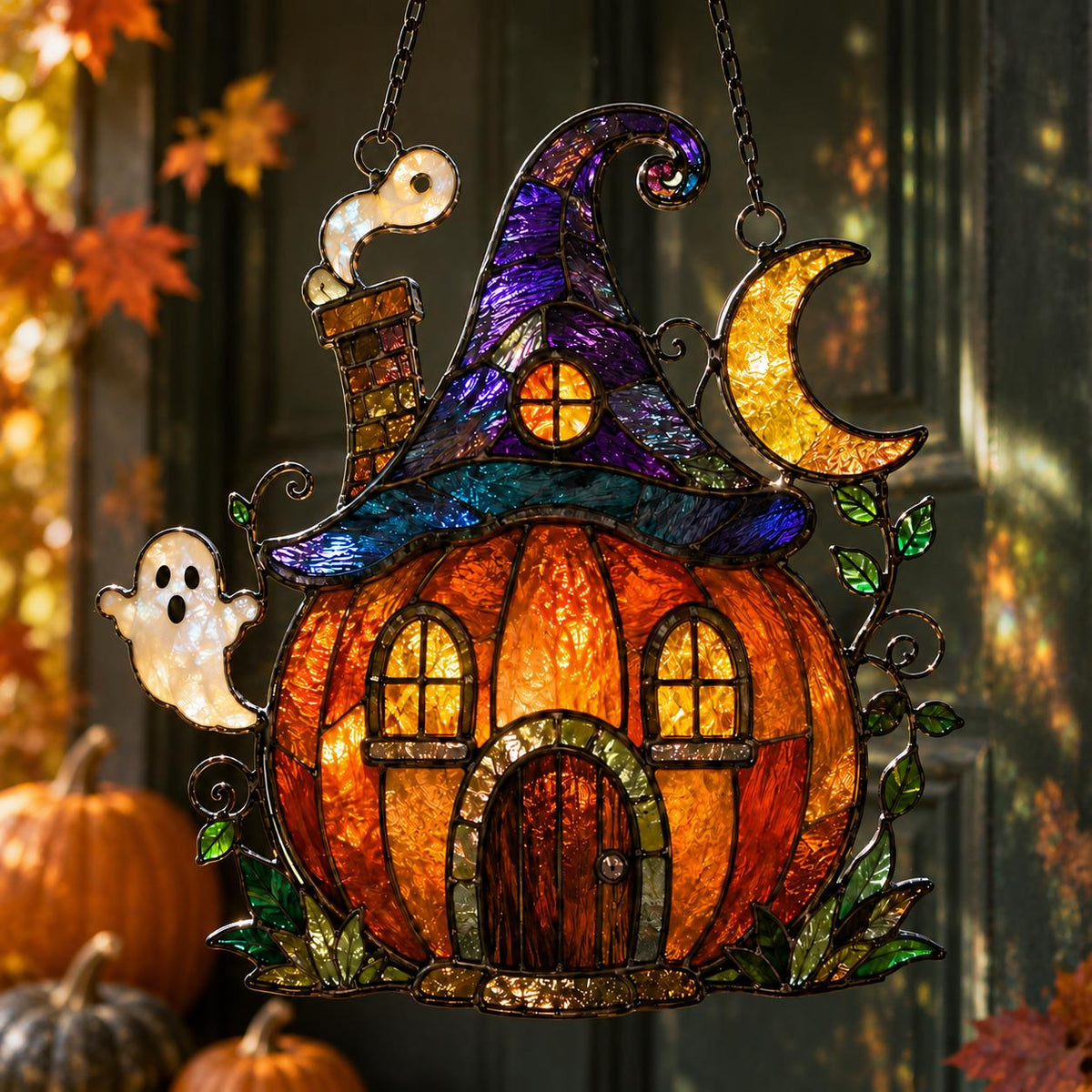 Halloween Pumpkin House Suncatcher - Acrylic Window Hanging - image 3