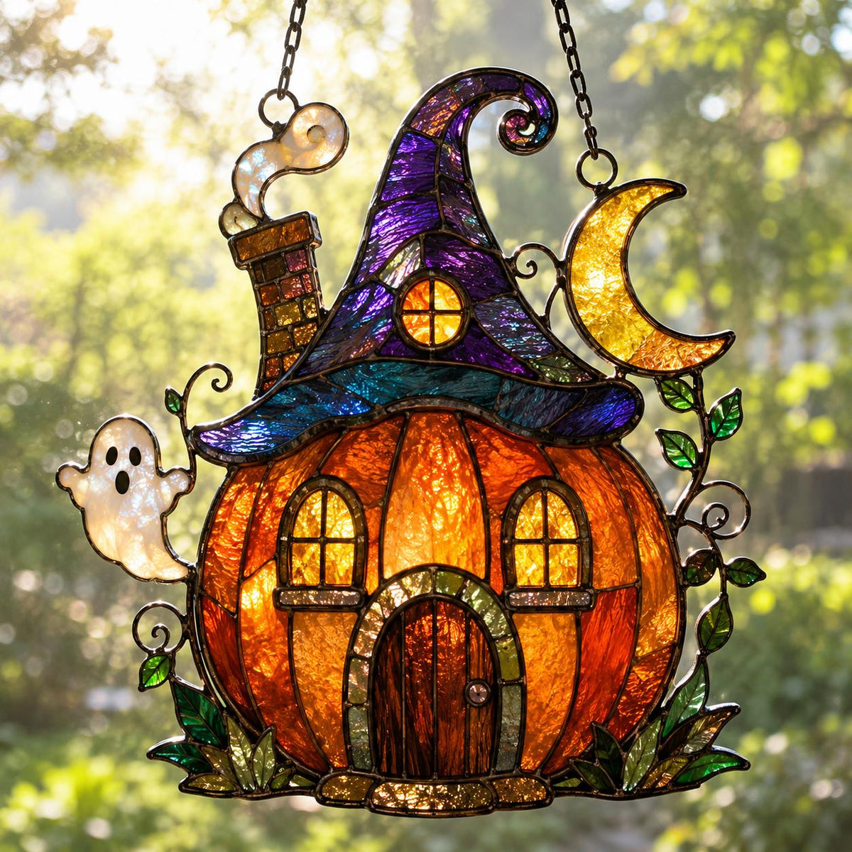 Halloween Pumpkin House Suncatcher - Acrylic Window Hanging