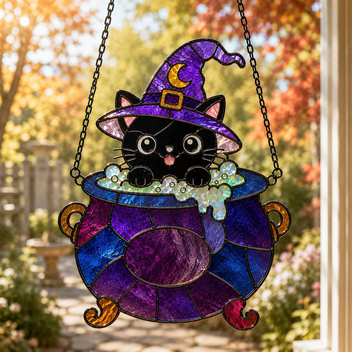 Witch Cat Cauldron Suncatcher - Acrylic Halloween Window Hanging - image 3