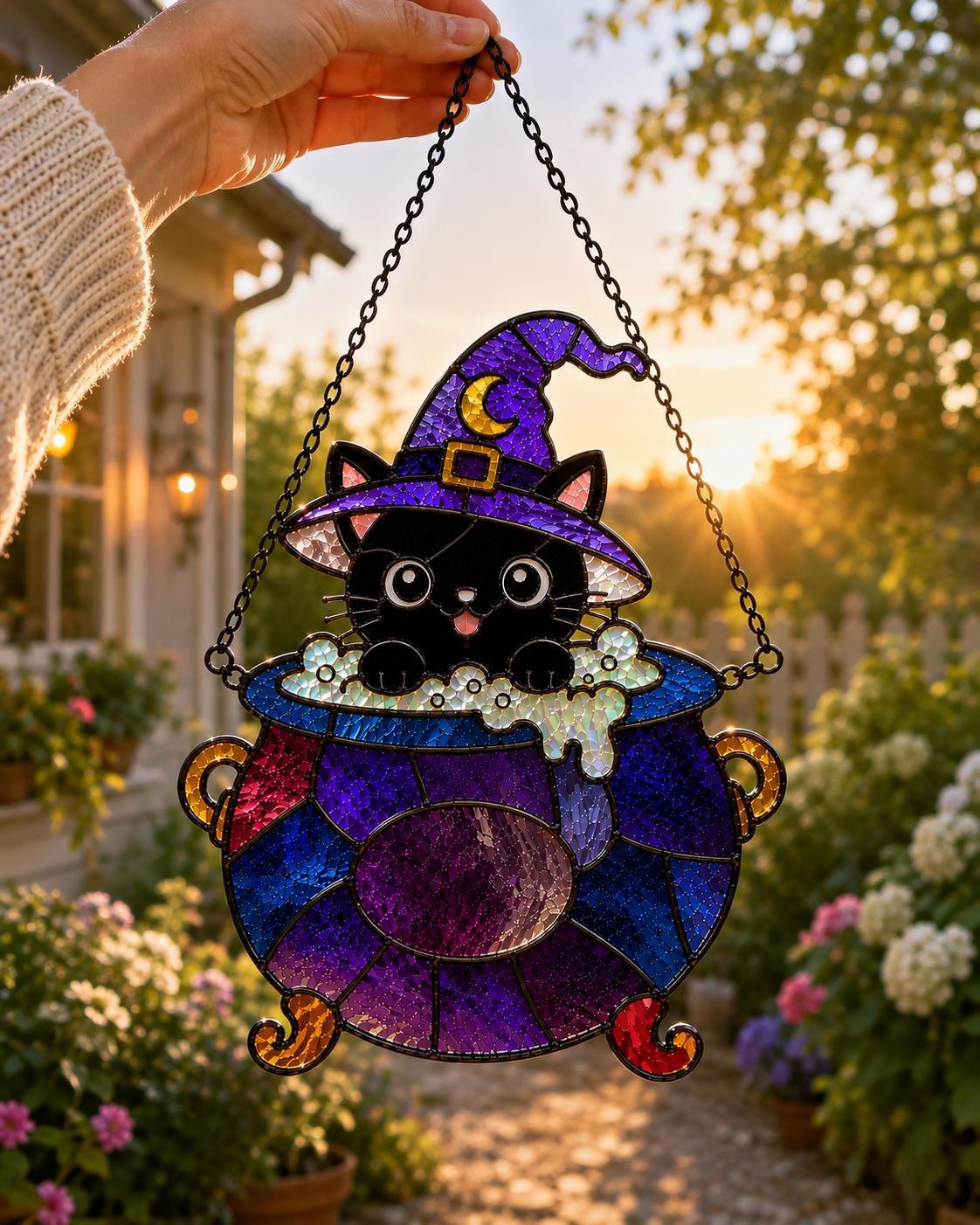 Witch Cat Cauldron Suncatcher - Acrylic Halloween Window Hanging - image 6