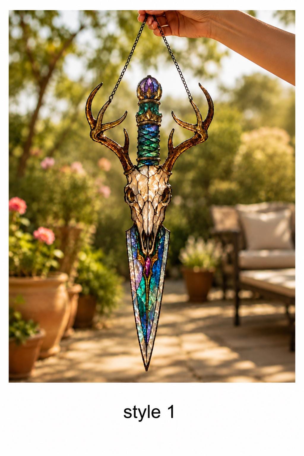 Deer Skull Dagger Suncatcher - Gothic Antler Acrylic Window Hanging