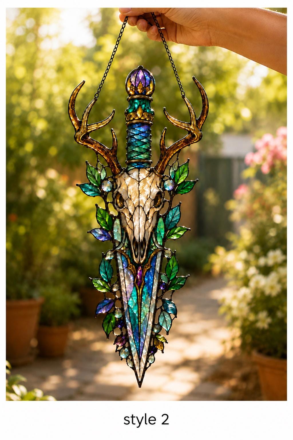 Deer Skull Dagger Suncatcher - Gothic Antler Acrylic Window Hanging - image 2