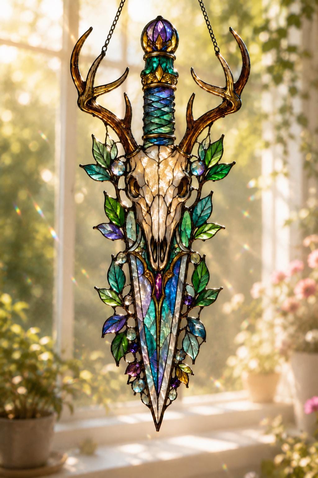 Deer Skull Dagger Suncatcher - Gothic Antler Acrylic Window Hanging - image 5